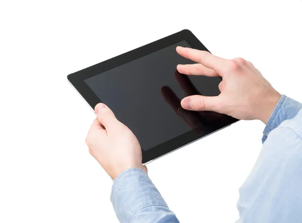 Mãos segurando tablet toque — Fotografia de Stock