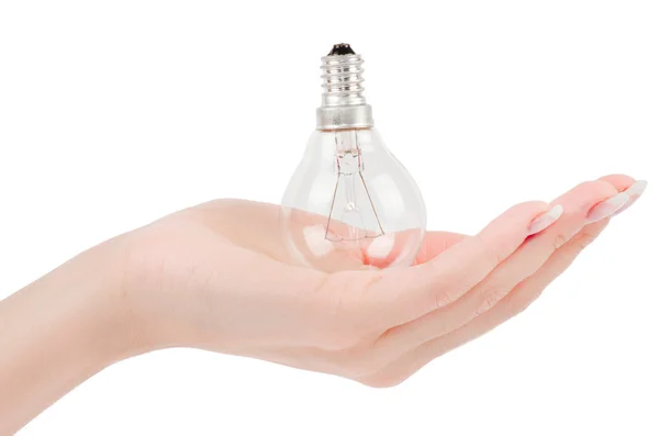 Lit lightbulb held in hand — Stock Photo, Image