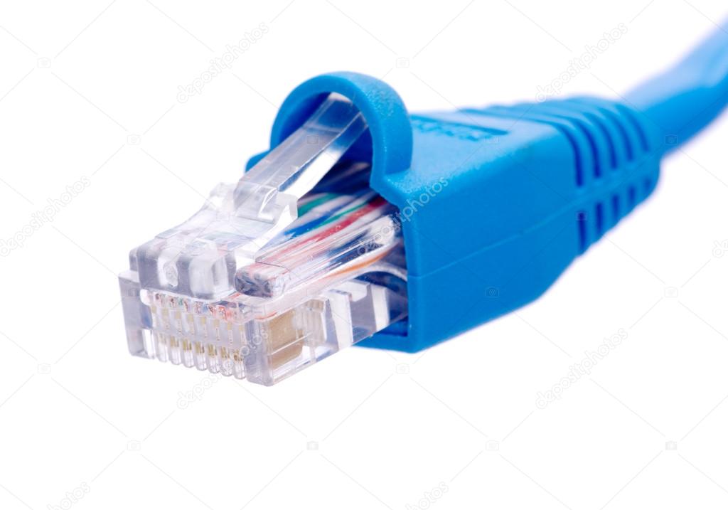 Lan cable and connector on white background