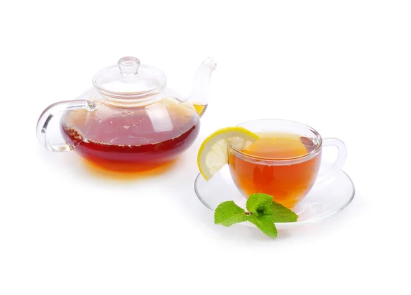 Copo de vidro de chá preto — Fotografia de Stock