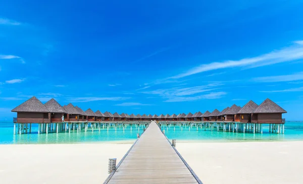 Παραλία με μπανγκαλόου στις Μαλδίβες — Φωτογραφία Αρχείου