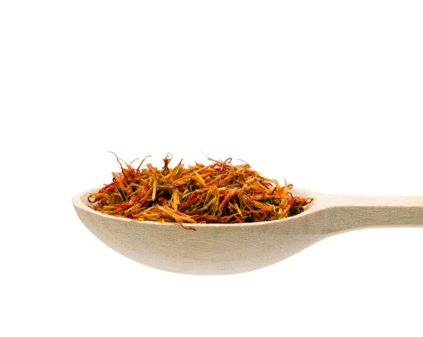 Saffron spice in wooden spoon — Stock Photo, Image