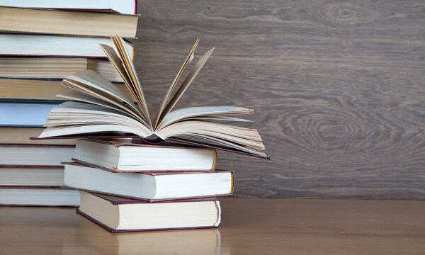 Stack of books on table