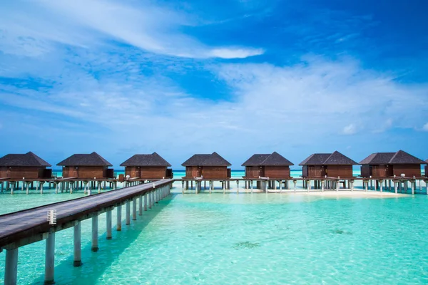 Maldivler 'de su bungalovları olan plaj