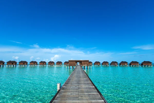 Plage avec bungalows aquatiques aux Maldives Images De Stock Libres De Droits