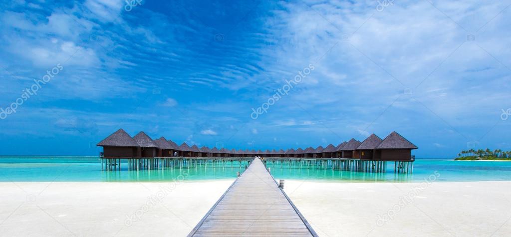 Beach with water bungalows at Maldives 