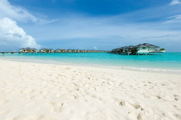 Belle Île Tropicale Des Maldives Avec Plage Mer Avec Bungalows — Photo