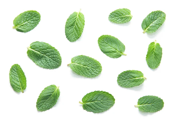 Frische Grüne Minzblätter Isoliert Auf Weißem Hintergrund Ansicht Von Oben — Stockfoto