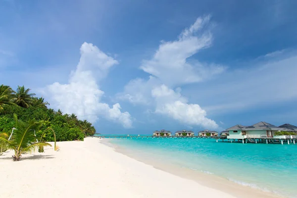 Чудовий Тропічний Мальдівський Острів Пляжем Море Водяними Бунгало — стокове фото