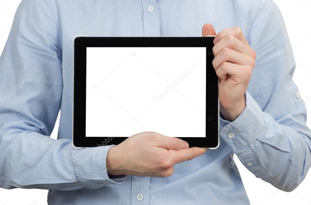 Hands with tablet computer