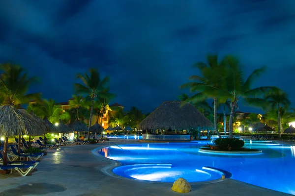 Swimming pool in night illumination — Stock Photo, Image