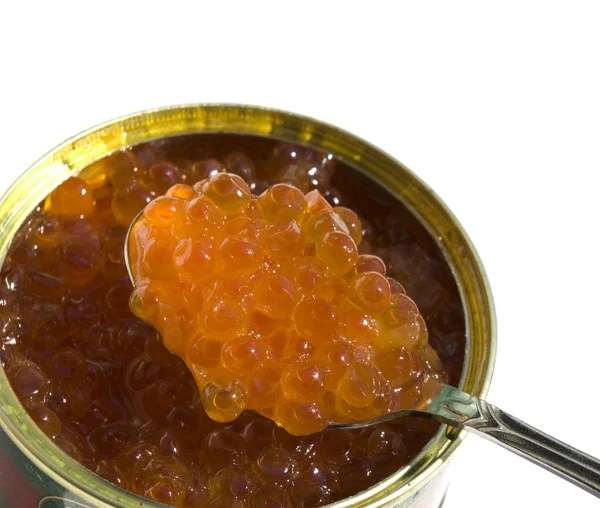 Red caviar on  spoon — Stock Photo, Image