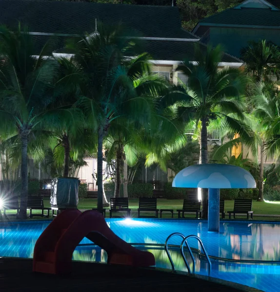 Swimming pool in night illumination — Stock Photo, Image