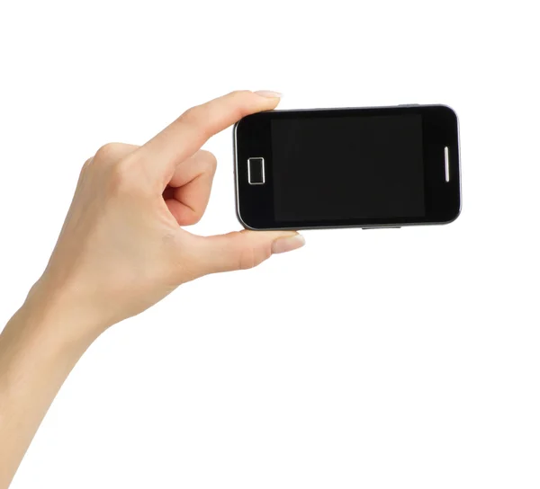 Hand met mobiele slimme telefoon — Stockfoto