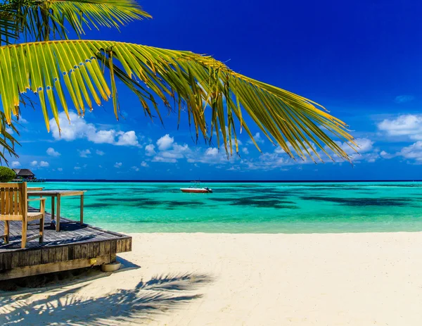 Пляж на Мальдивах и голубая лагуна — стоковое фото