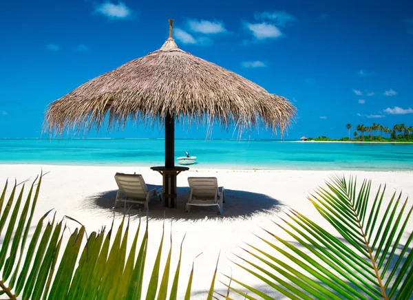 Playa en Maldivas y laguna azul — Foto de Stock