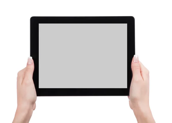 Hände, die den Tablet-Computer halten — Stockfoto