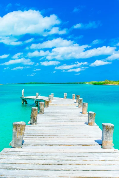 Strand mit Holzbrücke — Stockfoto