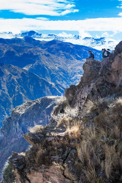 Turistas mirando el cañón del Colca — Foto de Stock