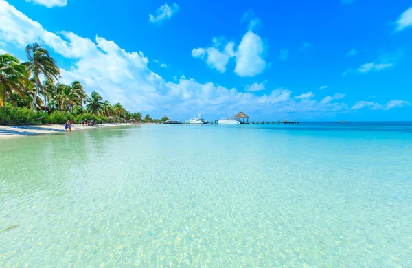Beach, palm trees and blue lagoon — Stock Photo, Image