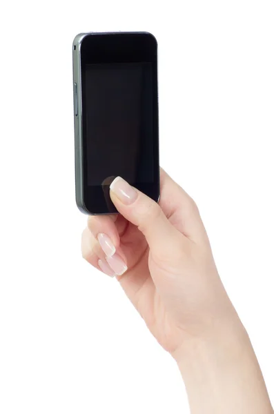 Teléfono móvil en mano femenina — Foto de Stock