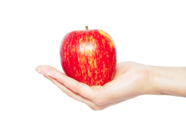 Red apple in female hand — Stock Photo, Image
