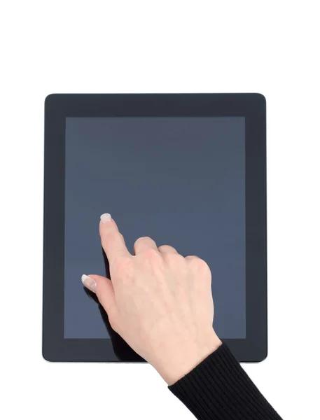 Female hand holding tablet — Stock Photo, Image