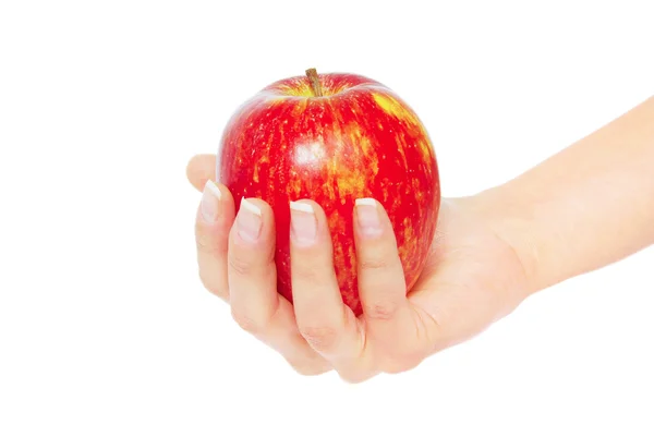 Roter Apfel in weiblicher Hand — Stockfoto