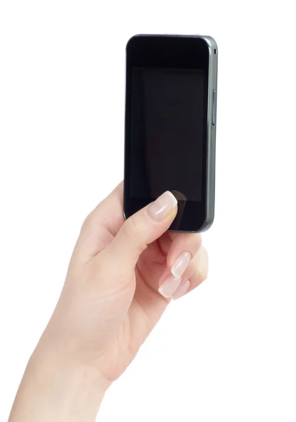 Mozgatható telefon-ban női kéz — Stock Fotó