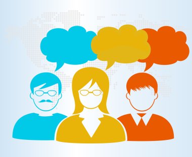 İnsanlar simgeler ve konuşma balonları