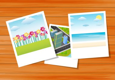 Renkli fotoğraflar üzerinde ahşap