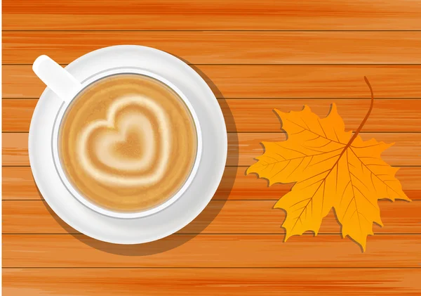 Cup of coffee and autumn leaf — Stock Vector