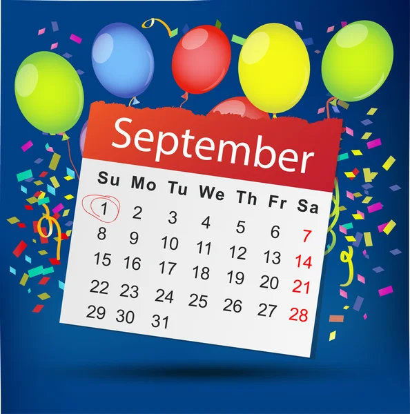 Calendar list with color balloons — Stock Vector
