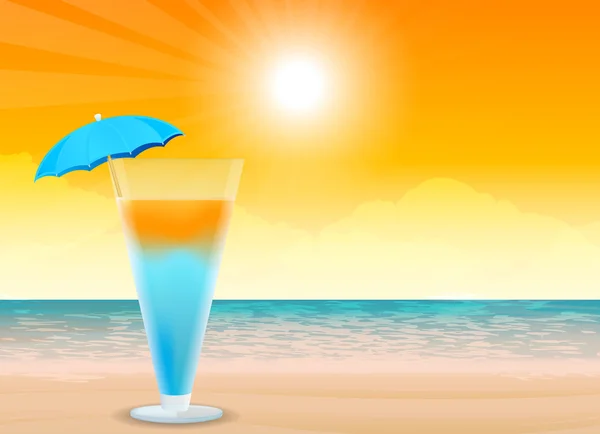 Cocktail tropical na praia — Vetor de Stock