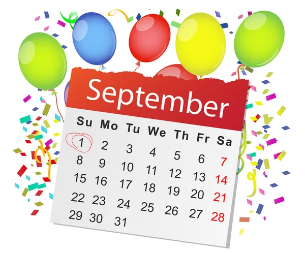 Calendar and color balloons — Stock Vector