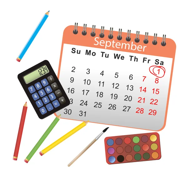 Lijst van de kalender met zwarte calculator — Stockvector