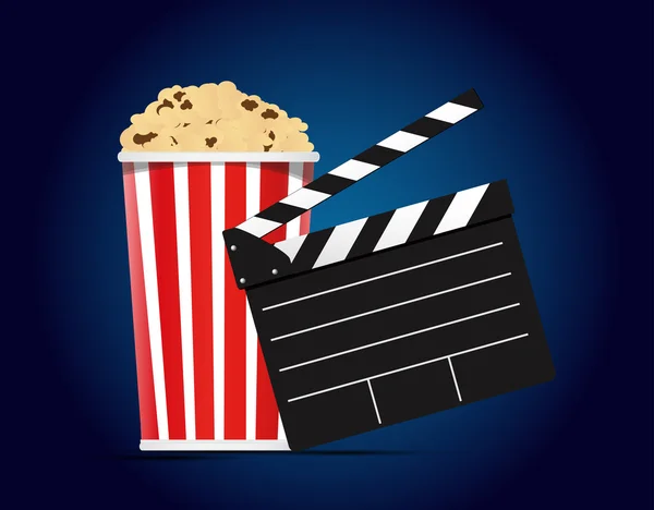 Scatola rossa con popcorn e oggetti cinematografici — Vettoriale Stock