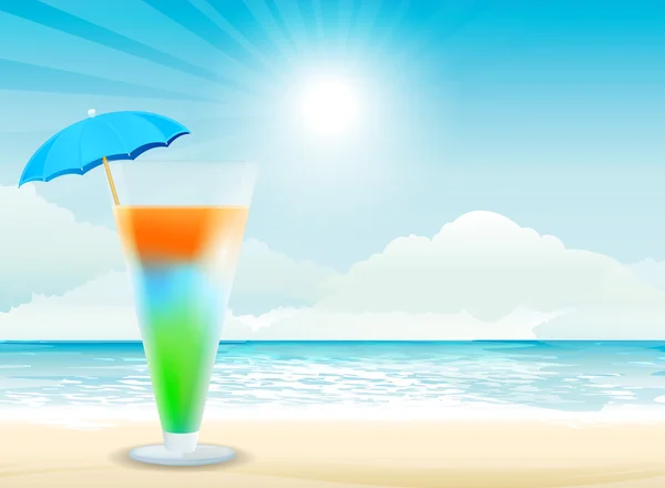 Cocktail tropical na praia — Vetor de Stock