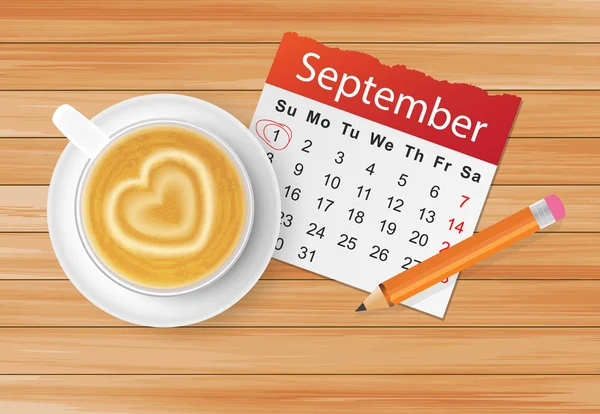 Een kopje koffie en een kalender — Stockvector