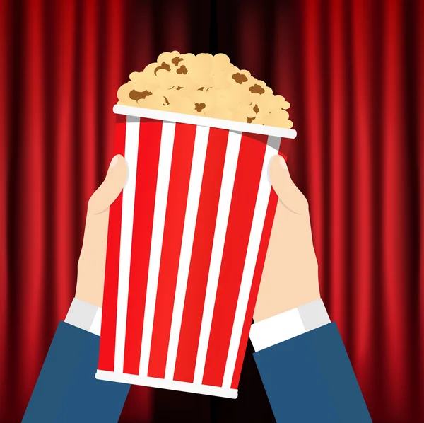 Boîte avec pop-corn à la main — Image vectorielle