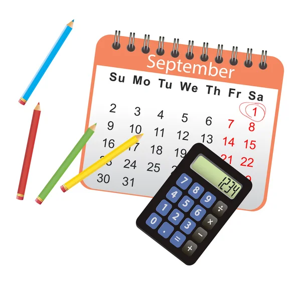 Calendar list with black calculator — Stock Vector