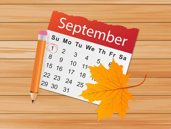 Calendar list with autumn leaf — Stock Vector
