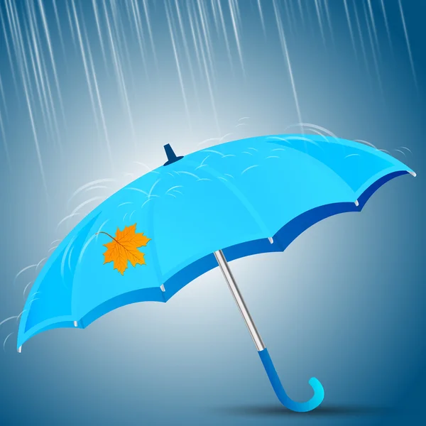 Unbrella azul bajo la lluvia — Vector de stock