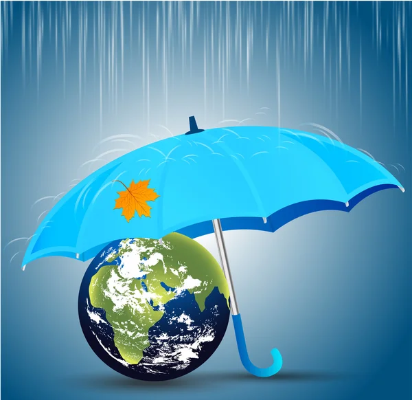 Blue unbrella in the rain — Stock Vector