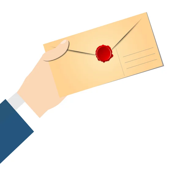 Envelope in hand on white — Stock Vector