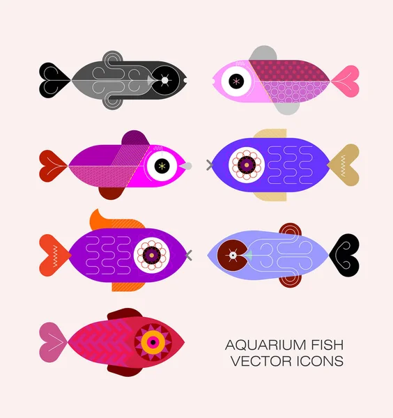 Conjunto Iconos Vectoriales Peces Exóticos Acuario Elementos Diseño Plano Color — Archivo Imágenes Vectoriales