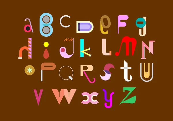 抽象装飾フォント ベクトルデザイン 茶色の背景に分離されたカラー抽象フォントデザイン 幾何学的形状によって形成されたアルファベット — ストックベクタ