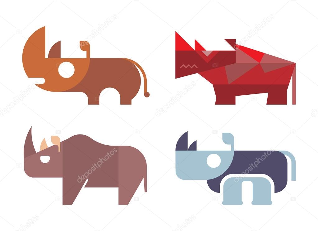 Rhino, rhinoceros - isolated vector icons on white background. Different variants. Can be used as logo.