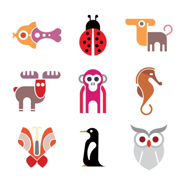 Iconos vectoriales animales — Vector de stock