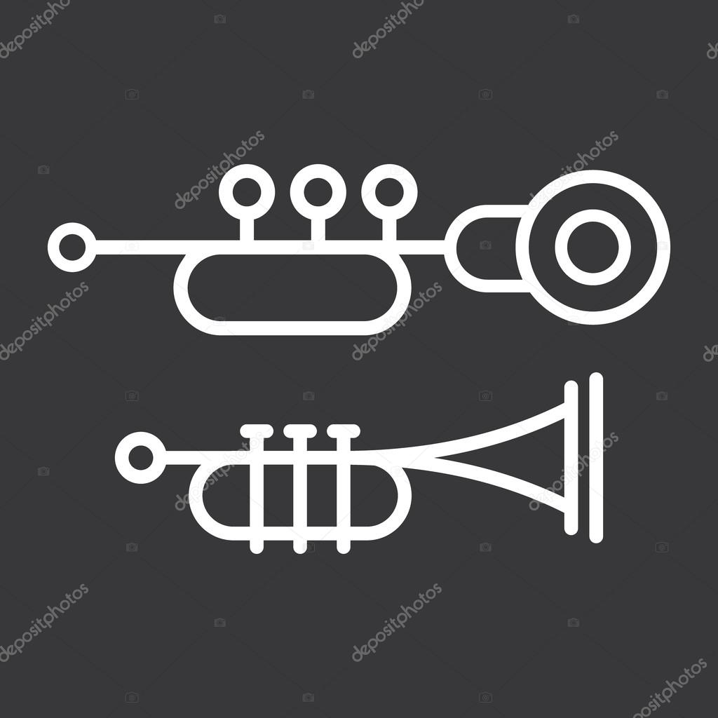 Two variants of vector trumpet icons isolated on dark grey background. Can be used as logo.